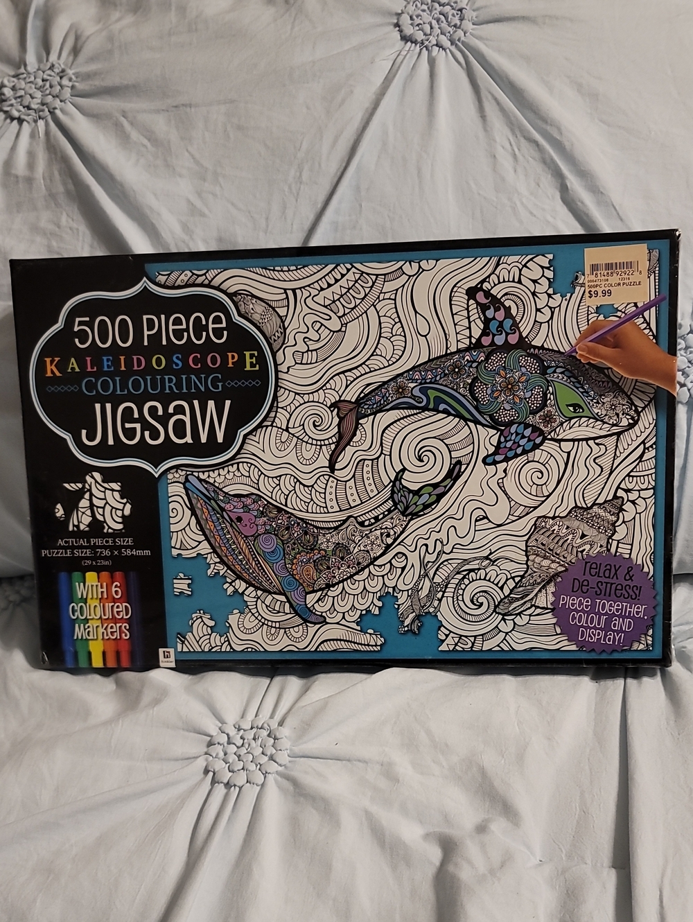 500 Piece Coloring Jigsaw Puzzle. Dolphin Themed. Comes With 6 Colored Markers.